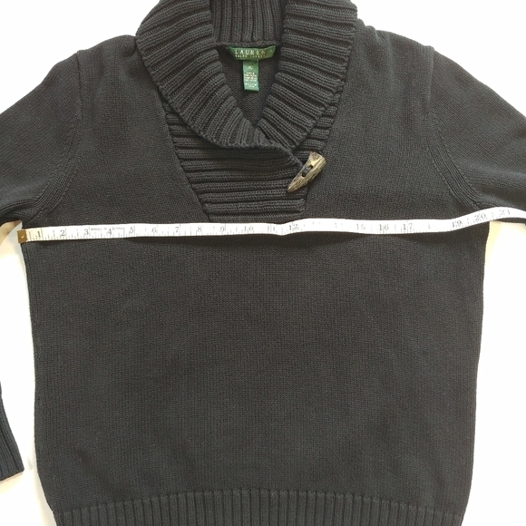 Lauren Ralph Lauren Black Shawl Neck Toggle Sweater XL Preppy Classic Coastal - Picture 5 of 8